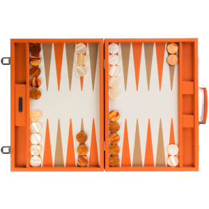 Exclusive backgammon set "Baptiste" made of leather, orange